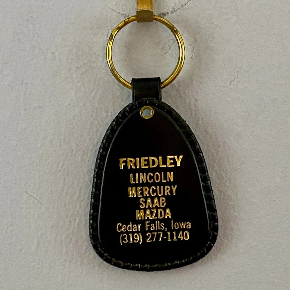Mercury Cougar Key Fob Mens OS Black Vintage Leather Gold Cat Head Muscle Car